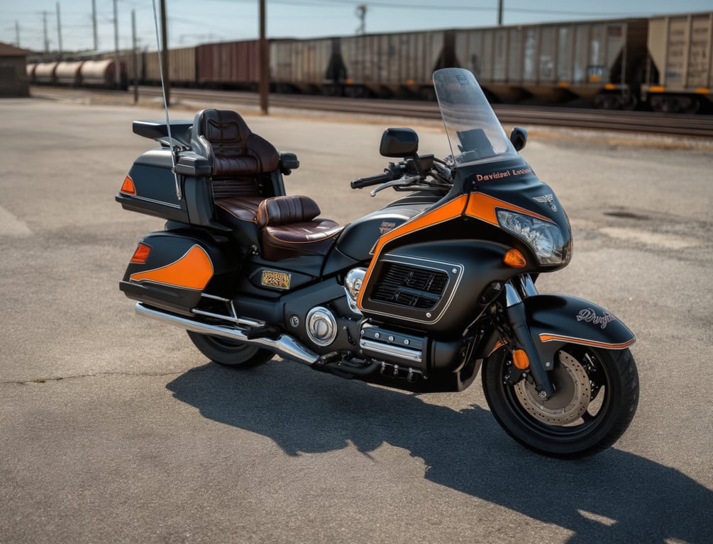 AI concept render of the Gold Wing in black and orange, for the 1989 Honda Gold Wing GL1500 Aspencade build