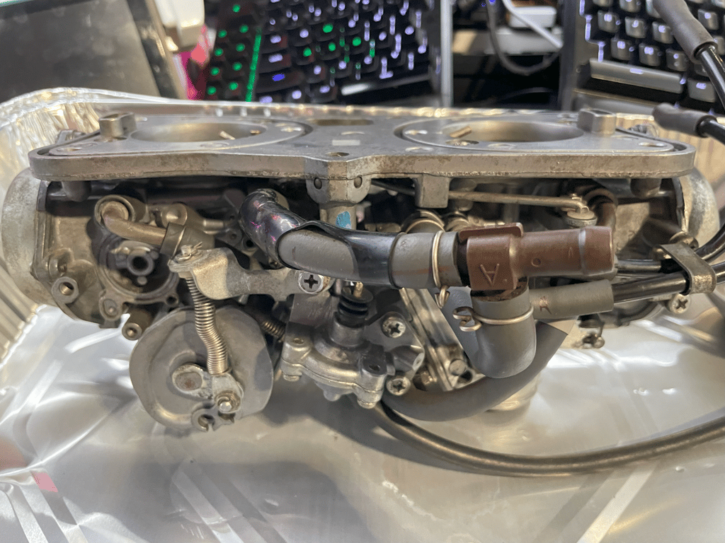 1995 Honda Gold Wing GL1500 Interstate: carburetor bank out of the bike, on the workbench