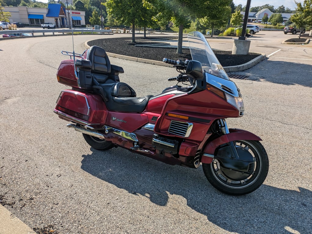 1995 red Honda Gold Wing GL1500 Interstate, completed restoration: finished bike outdoors