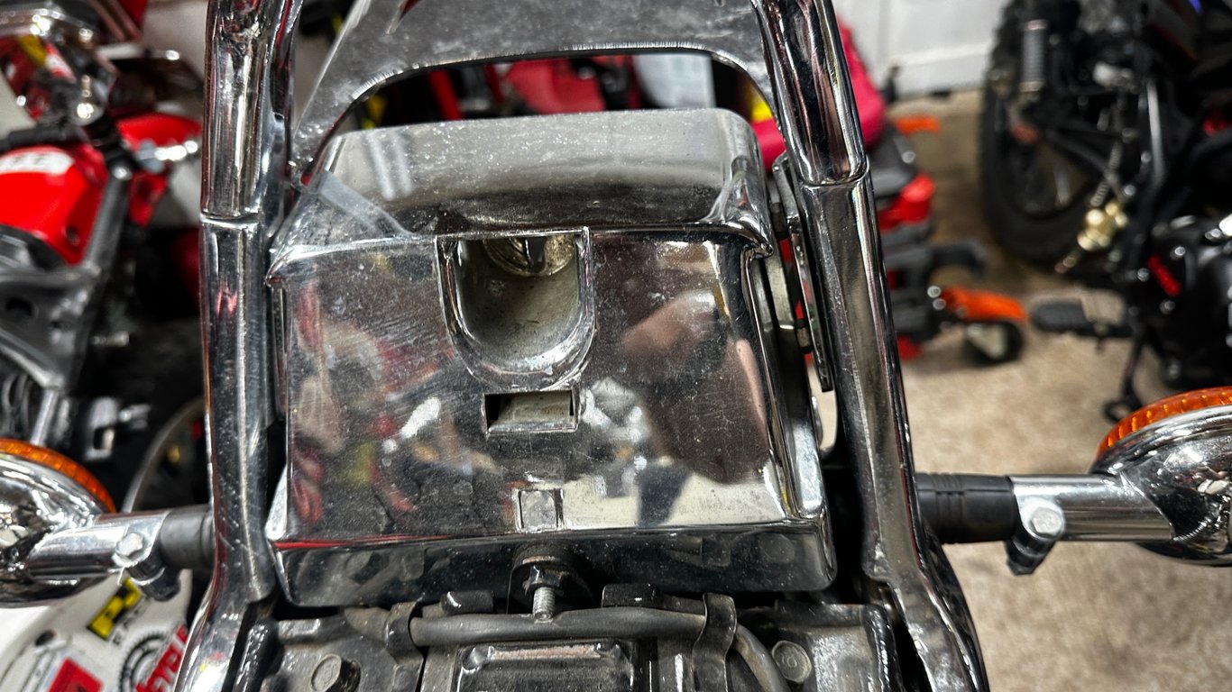 1995 Yamaha Virago 1100, restoration in progress: chrome part close-up