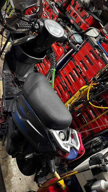 Tao Tao 50cc moped, completed restoration: front three-quarter view
