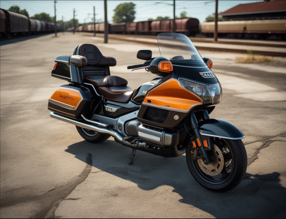 AI concept render of the Gold Wing in black and orange, for the 1989 Honda Gold Wing GL1500 Aspencade build
