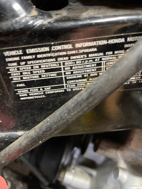 1995 red Honda Gold Wing GL1500 Interstate, during the restoration: printed label