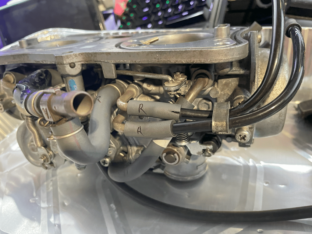1995 Honda Gold Wing GL1500 Interstate: carburetor bank out of the bike, on the workbench