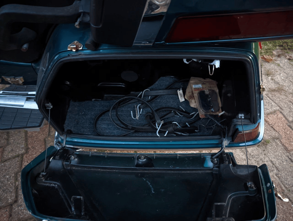 1995 Honda Gold Wing GL1500 Interstate, before restoration: open trunk and saddlebag