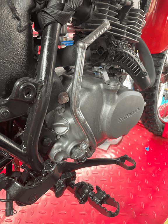 1979 Honda XL125s, during the rebuild: left side of the engine