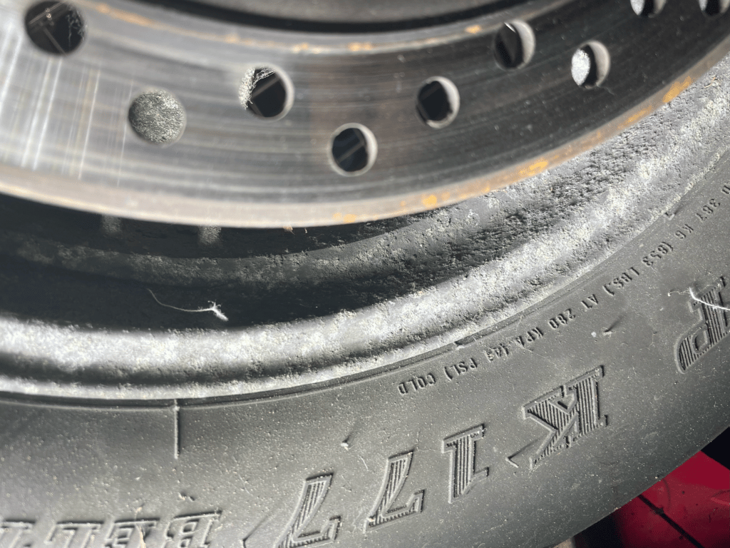 1995 red Honda Gold Wing GL1500 Interstate, during the restoration: brake rotor and tire