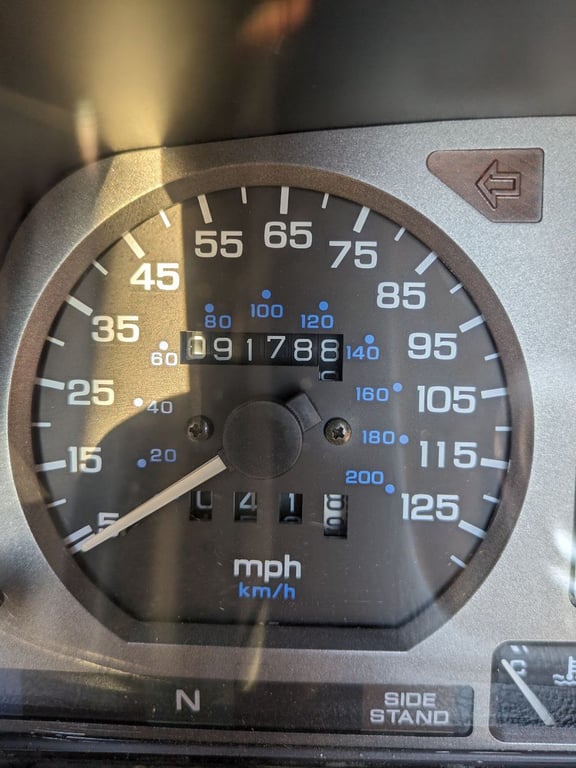 1995 red Honda Gold Wing GL1500 Interstate, completed restoration: speedometer