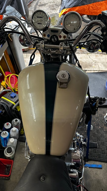 1995 Yamaha Virago 1100, completed restoration: top of the fuel tank