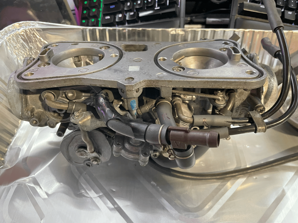1995 Honda Gold Wing GL1500 Interstate: carburetor bank out of the bike, on the workbench