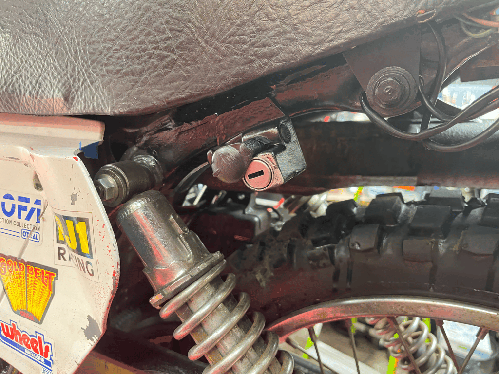 1979 Honda XL125s, during the rebuild: rear shock