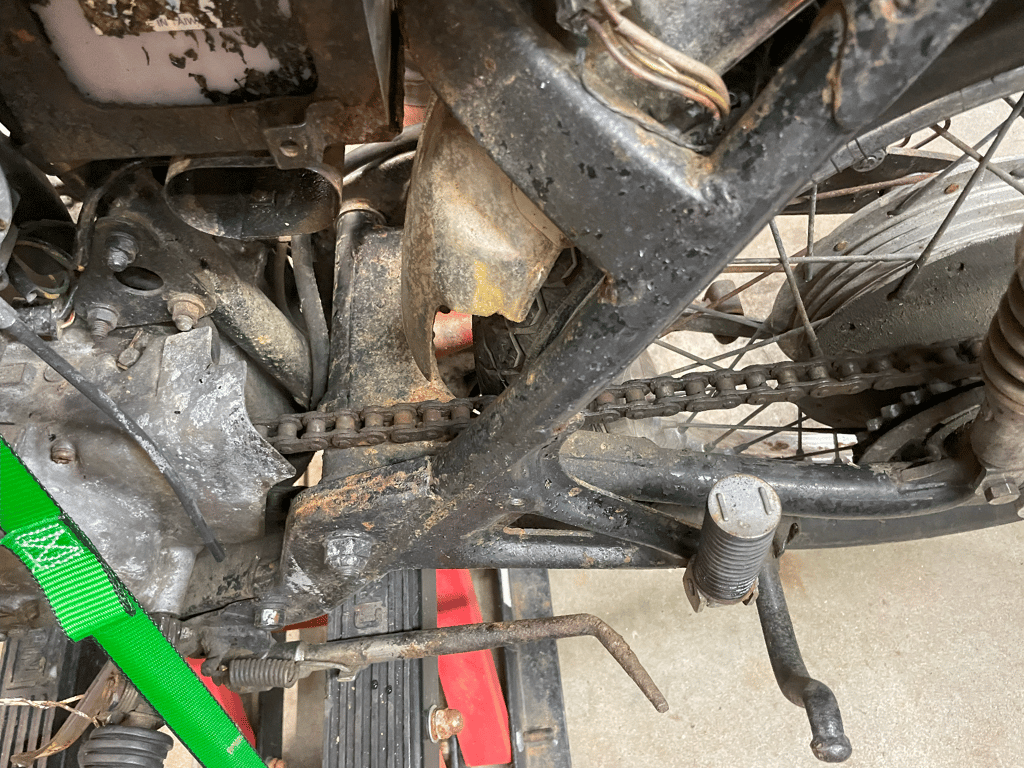 1974 Honda CB450 K4 “Krusty”, before restoration: frame and rear end