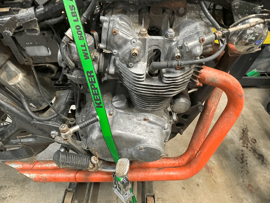 1974 Honda CB450 K4 “Krusty”: engine with orange exhaust headers