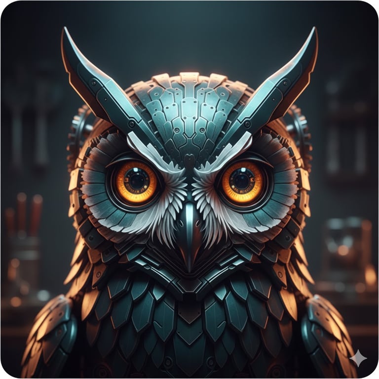Wrench Ai artwork for the 1989 Honda Gold Wing GL1500 Aspencade build: owl mascot portrait