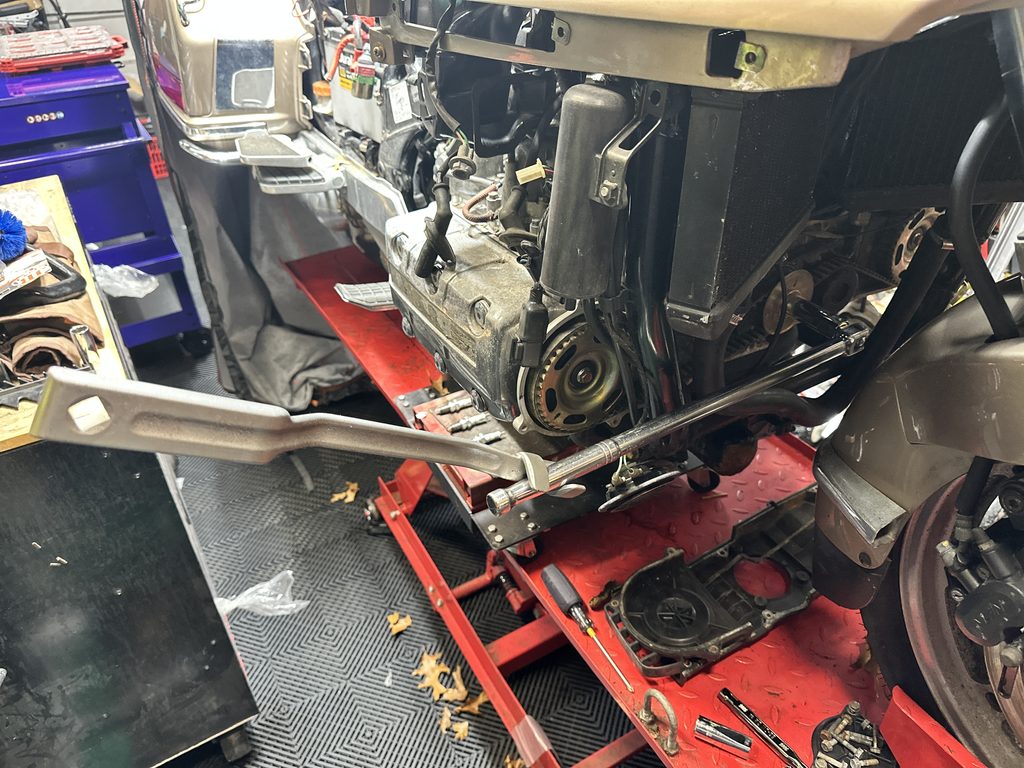 1988 Honda Gold Wing GL1500 Aspencade Kindle: bike on the lift during teardown