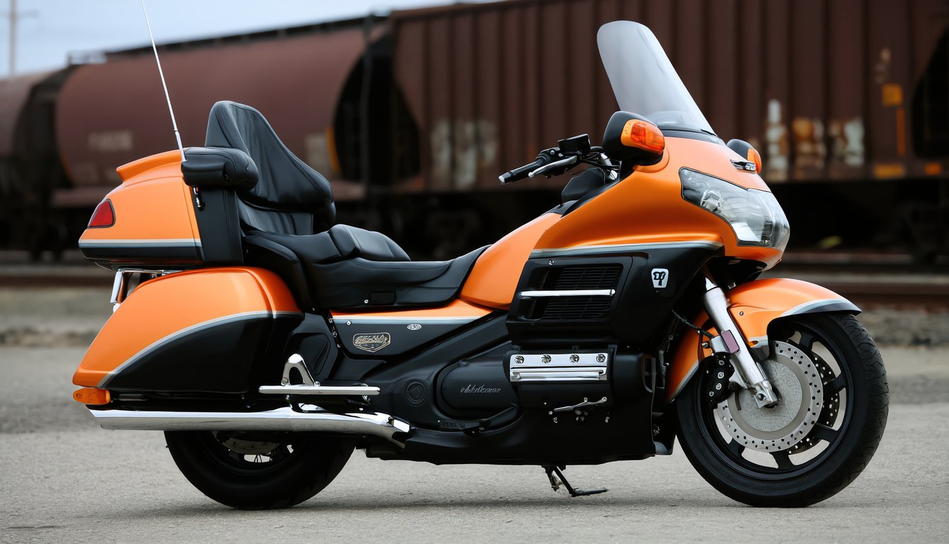 AI concept render of the Gold Wing in black and orange, for the 1989 Honda Gold Wing GL1500 Aspencade build