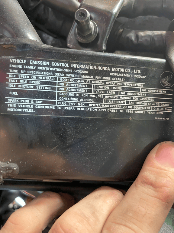 1995 red Honda Gold Wing GL1500 Interstate restoration reference: printed label