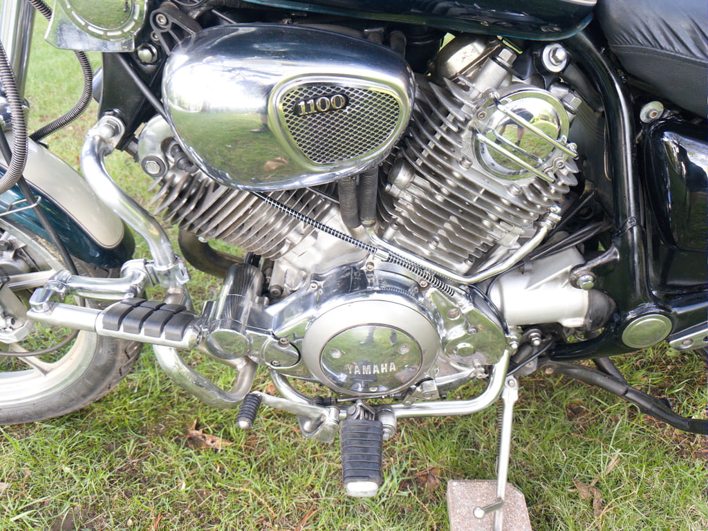 1995 Yamaha Virago 1100, completed restoration: chrome V-twin engine