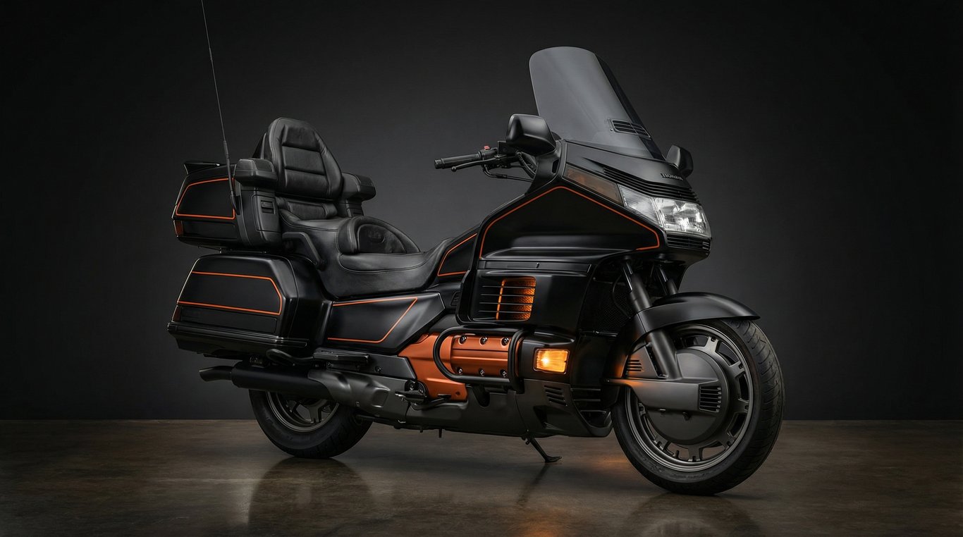 1989 Honda Gold Wing GL1500 Aspencade: AI concept render of the Gold Wing in black and orange