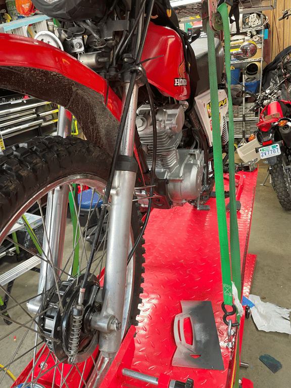 1979 Honda XL125s, during the rebuild: front fork