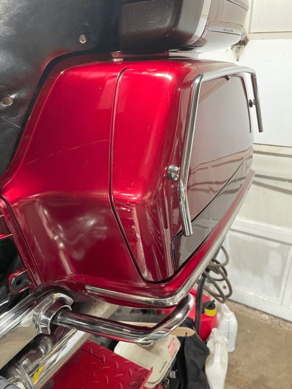 1995 red Honda Gold Wing GL1500 Interstate, completed restoration: rear trunk