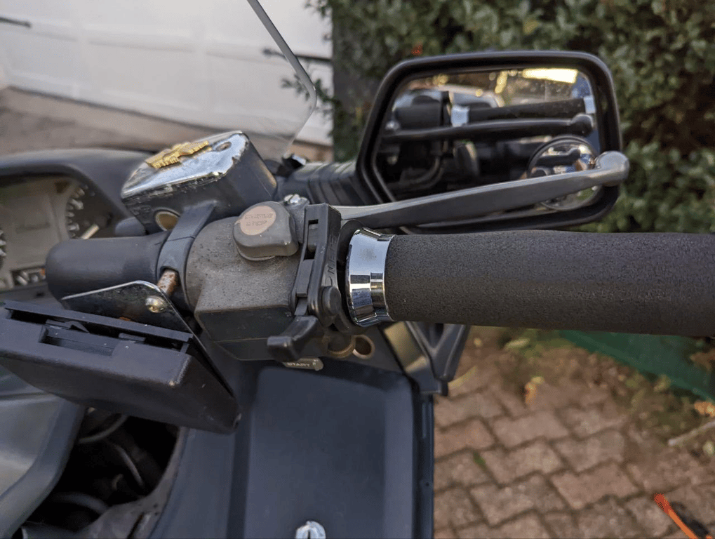 1995 Honda Gold Wing GL1500 Interstate, before restoration: handlebar controls and mirror